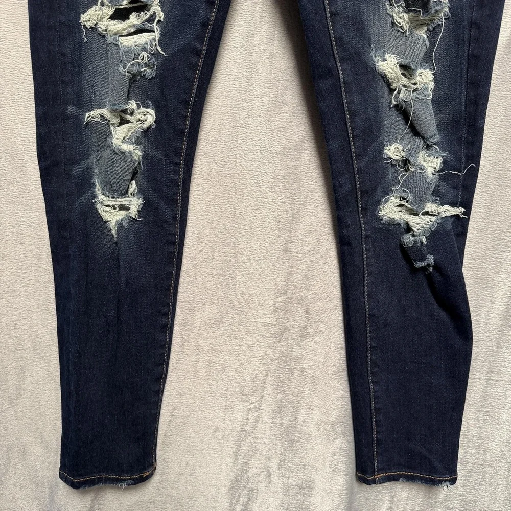 American Eagle Jeans Womens 4 X Short Dark Wash Super Stretch X Distressed‎